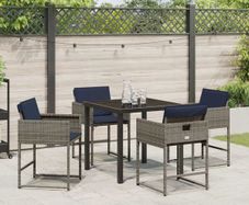Garden Dining Set with Cushion Folding 5 pcs Grey Poly rattan