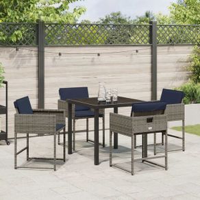 Garden Dining Set with Cushion Folding 5 pcs Grey Poly rattan