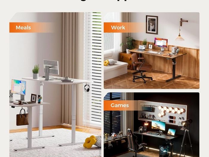 Height-Adjustable Electric Desk, 140x80 cm Sit-Stand Office Desk, Computer Desk