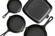 Pre-Seasoned Cast Iron skillets,4 Piece Durable Pots and Pans Set with Handle Covers for Grill, BBQ, Camping Fire, Stovetop, Kitchen and Camping Cookware