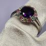 African Amethyst & Multi-Tourmaline Solitaire Ring in Rhodium Overlay Sterling Silver. Image 8