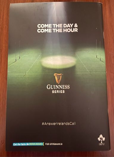 2018 Ireland V Argentina Rugby Program