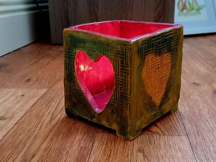 Handmade Ceramic Candle Holder - Heart Glow Design