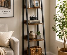 Slim Shelving Unit industrial brown bookcase 5 tier