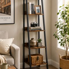 Slim Shelving Unit industrial brown bookcase 5 tier
