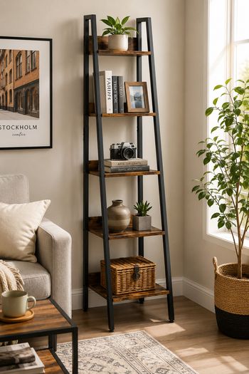 Slim Shelving Unit industrial brown bookcase 5 tier