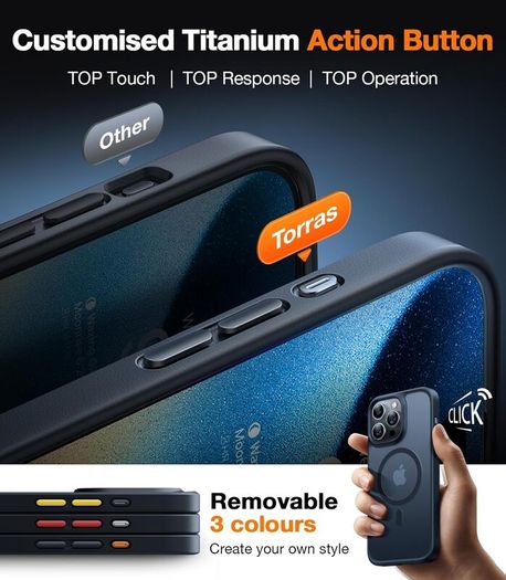 TORRAS for iPhone 15 Pro Max Case with MagSafe, 12FT Military Shockproof, 20W Safe & Fast Charging, Titanium Action Button, Slim Thin Velvety Touch, Magnetic Protective iPhone 15 Pro Max Cover, Black - Boxed!