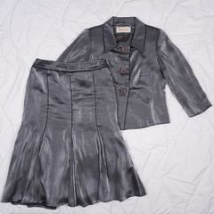 Roman Originals Shimmering Metallic Grey Skirt Jacket Suit Set 12UK/40EU