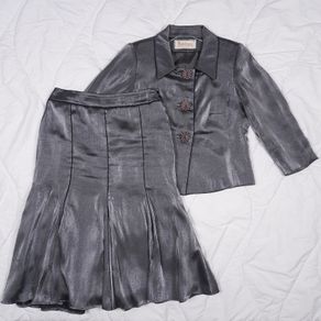 Roman Originals Shimmering Metallic Grey Skirt Jacket Suit Set 12UK/40EU