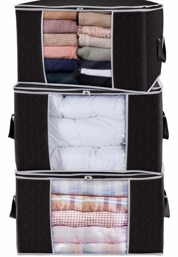 Large Capacity Clothes Storage Bag Organizer with Reinforced Handle Thick Fabric for Comforters, Blankets, Bedding, Foldable with Sturdy Zipper, Clear Window, 3 Pack (MULTIPLE COLOURS AVAILABLE)