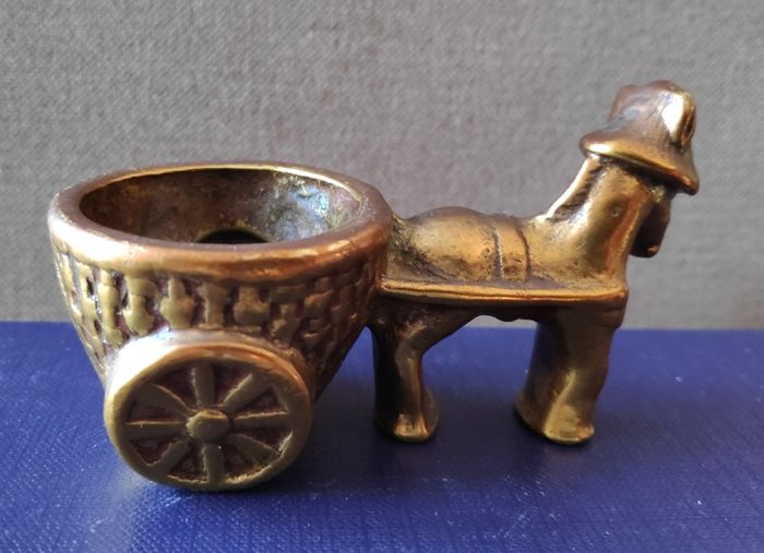 Vintage solid brass donkey & turf creel figurine