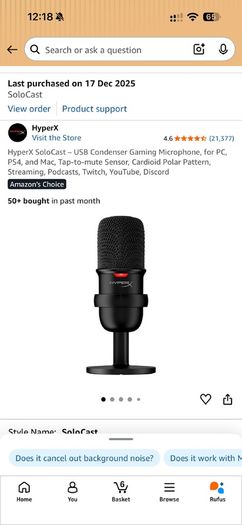 HyperX SoloCast USB Gaming Microphone Black