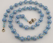 Vintage Venetian Style Light Blue White Dotted Glass Beads Necklace