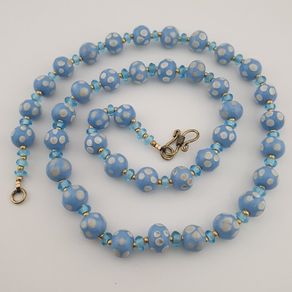 Vintage Venetian Style Light Blue White Dotted Glass Beads Necklace