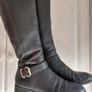 ALDO Black Waterproof Leather Knee-High Riding Boots with Ankle Buckle Image 4