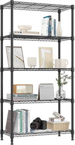 1250 lbs 5 Tier Shelf Metal Storage Shelves Shelving Wire Rack Heavy Duty Closet Organizers for Garage Kitchen Bathroom Laundry Black 35 x 75 x 151.1 cm