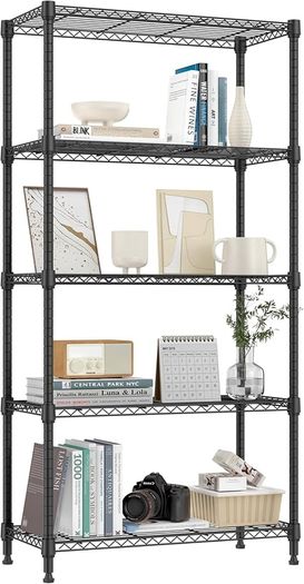 1250 lbs 5 Tier Shelf Metal Storage Shelves Shelving Wire Rack Heavy Duty Closet Organizers for Garage Kitchen Bathroom Laundry Black 35 x 75 x 151.1 cm
