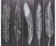 Folding Room Divider 200x170 cm Feathers Black and White