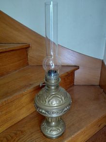 Antique French large oil lamp brass base works