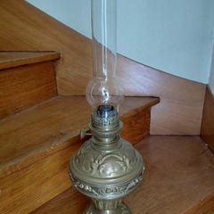 Antique French large oil lamp brass base works