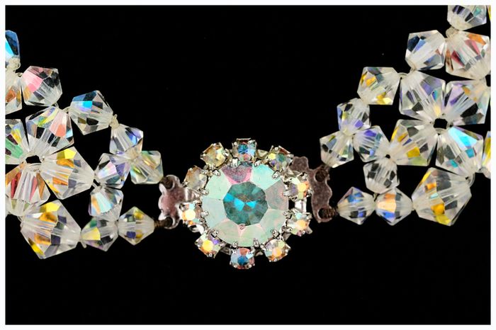 Vintage 1950s Aurora Borealis Choker Necklace Crystal Beads Bridal Necklace