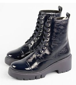 Unisa Navy Leather Patent Biker Boots