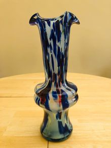Large 1980s Hand Blown Art Glass Vase