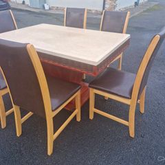 Marble Top Table And  6 Dining Room Chairs