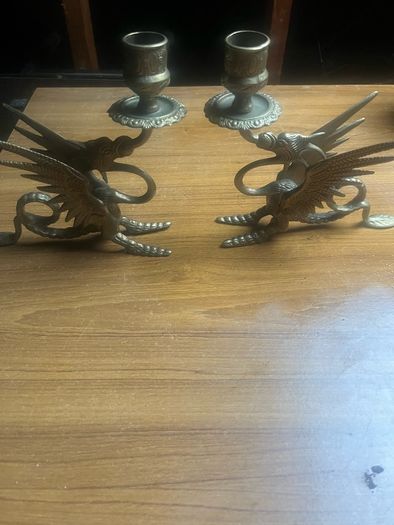 2 Antique solid brass  Dragon  candle sticks