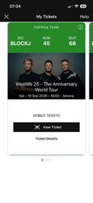 Westlife seated x3 Saturday 19/09