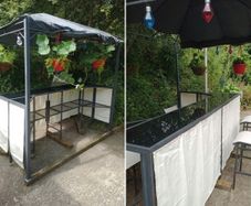 Outdoor Bar Gazebo Set with Glass Countertops & Stools