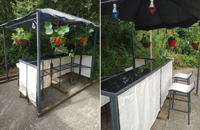 Outdoor Bar Gazebo Set with Glass Countertops & Stools