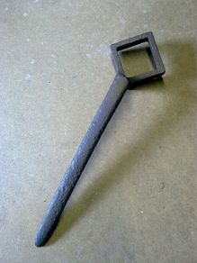 Old wrench for removing hub nuts from horse drawn trap wheels