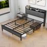 King Size Bed Frame with Storage and Headboard Shelf, Upholstered Bed Image 5