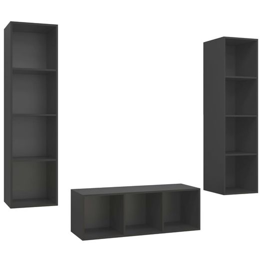 3 Piece TV Cabinet Set Grey Chipboard
