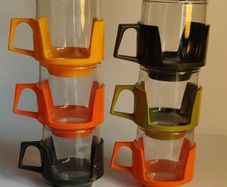 Vintage JAJ Pyrex and Plastic 1960's drinking mugs/cups