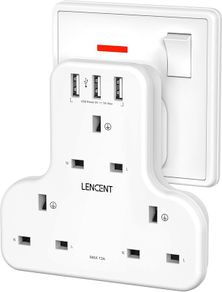 Plug Extension Socket, 3 Way Multi Plug Socket with 3 USB Ports, Power Extender Wall Adaptor for Household Appliances, Iphone, Smartphone, Tablet, Home, Office, Bedroom, 13A 3250W