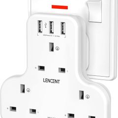 Plug Extension Socket, 3 Way Multi Plug Socket with 3 USB Ports, Power Extender Wall Adaptor for Household Appliances, Iphone, Smartphone, Tablet, Home, Office, Bedroom, 13A 3250W