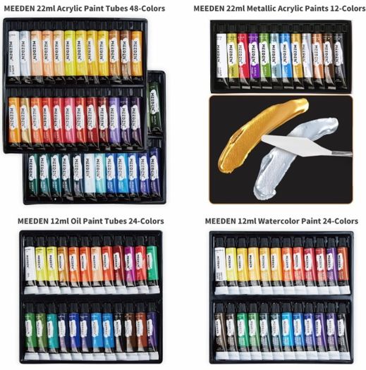 Complete 155 Pcs Deluxe Artist Painting Set with French Easel, Art Painting Brushes Set, Paints Tube Set, Painting Pads, Stretched Canvas, Palette Knives