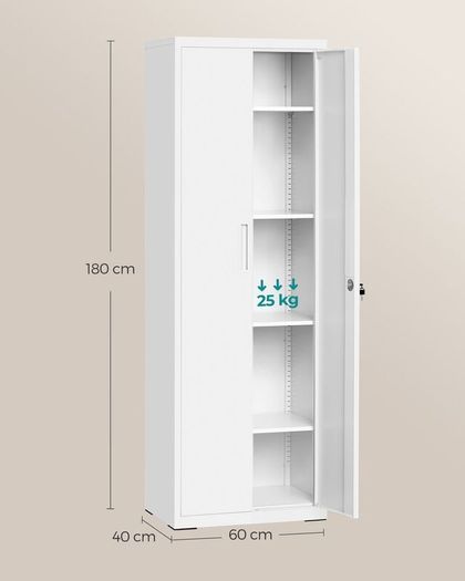 Multi-Purpose Metal Cabinet Adjustable Shelves Grey White