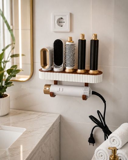 Wall-Mounted Hair Styling Tool Organiser  Hair Dryer & Attachment Holder