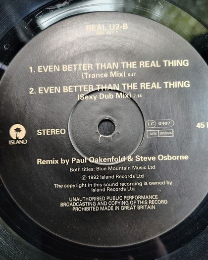 U2 - Even Better Than The Real Thing (Remix) 12" Vinyl EP (1992) Ltd Ed Electro House Trance VG+