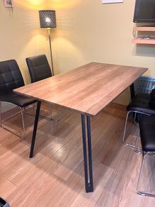Modern Industrial Dining Table - Rustic Wood Effect Top with Black Metal Legs