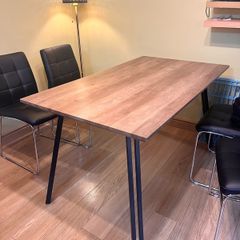 Modern Industrial Dining Table - Rustic Wood Effect Top with Black Metal Legs