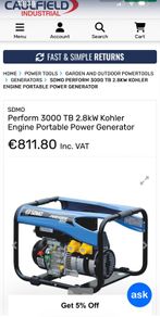 SDMO Perform 3000 TB 2.8kW Kohler Engine Portable Power Generator