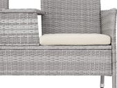 _Polyrattan Garden Bench with Table, 2-Seater, for Garden, Balcony and Patio, Plastic Feet, Garden Bench with Seat Cushion, Grey