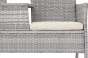 _Polyrattan Garden Bench with Table, 2-Seater, for Garden, Balcony and Patio, Plastic Feet, Garden Bench with Seat Cushion, Grey