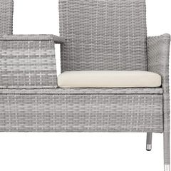 _Polyrattan Garden Bench with Table, 2-Seater, for Garden, Balcony and Patio, Plastic Feet, Garden Bench with Seat Cushion, Grey