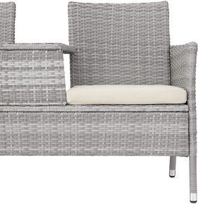 _Polyrattan Garden Bench with Table, 2-Seater, for Garden, Balcony and Patio, Plastic Feet, Garden Bench with Seat Cushion, Grey