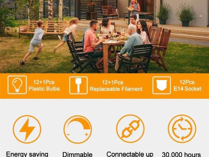 Outdoor LED String Lights Mains Powered, 25FT ST38 Garden String Lights, 12+1Pcs Vintage Bulbs(1 Spare), Waterproof IP65 Patio Festoon Lights for Backyard (25FT, 50FT AVAILABLE)